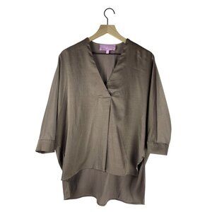 Sincerely Ours Sabine Batwing Satin Pleated Blouse Womens Small Brown Clean Girl
